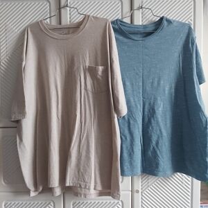 Stafford + Goodfellow & Co Men's XXL Cotton Short Sleeve Shirts Beige/Blue Set